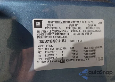 2009 Chevrolet Silverado 1500 Ls z USA, uszkodzony, nr VIN 3GCEC13C79G171183